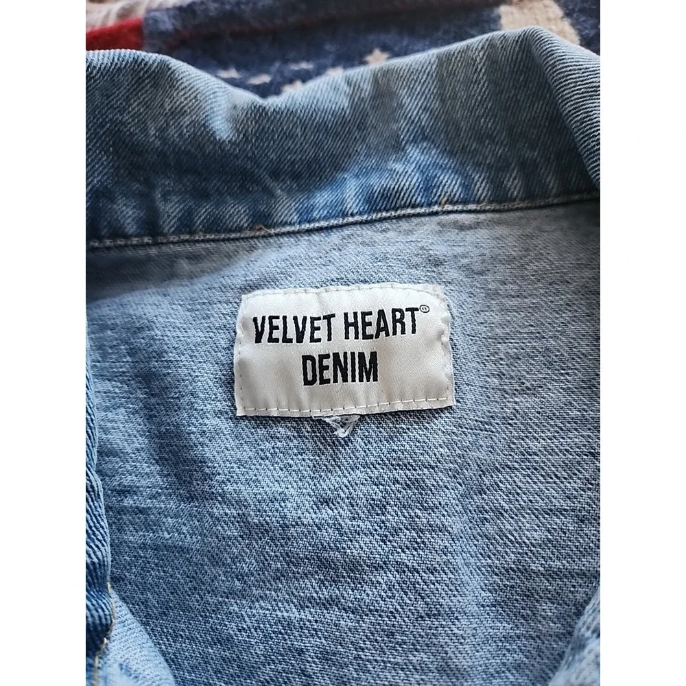 Vtg Velvet Heart 100% Cotton Denim Button Up Dress Puff Sleeve Pockets Y2k  S/M - Picture 8 of 13